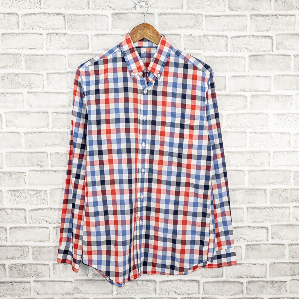 J.Crew Men's Button Down Shirt Blue Red gingham Check Size Small